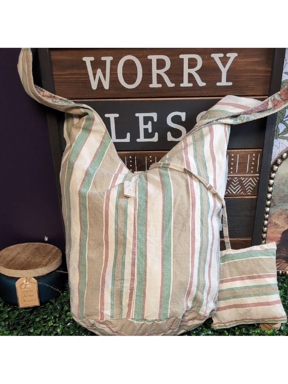 Floral OR Stripe Canvas Hobo Sling Bag - Picture 5 of 8